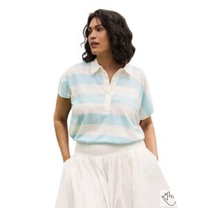 Torrid Belle Isle‎ Cotton Collared Polo Top Blue Stripes Size 0X Large NWT